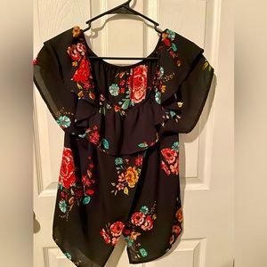 off shoulder floral blouse with peekaboo open back
